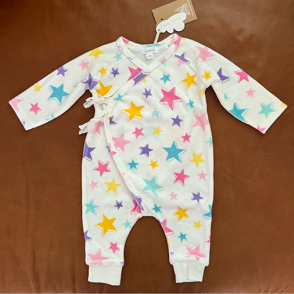 ANGEL DEAR Star Velour Wrap Coverall, 3-6mo - NEW